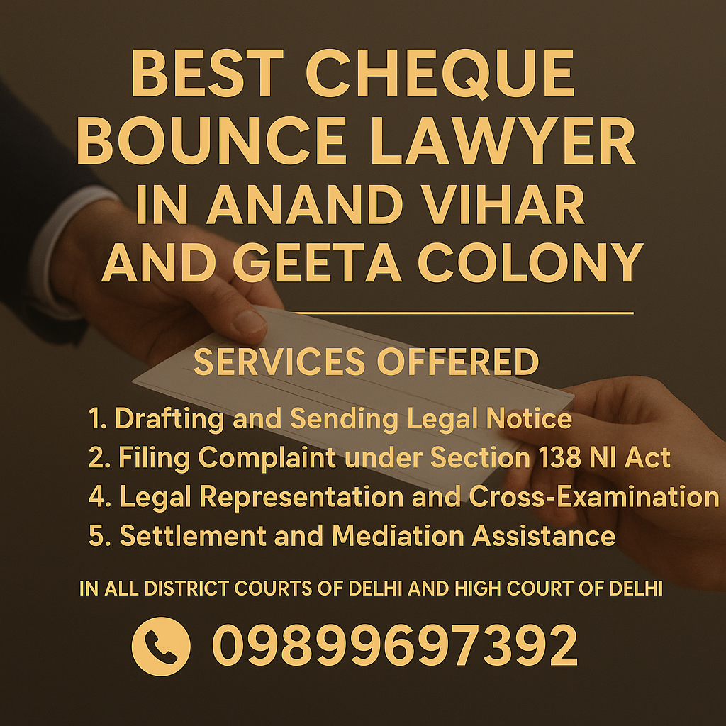 Best Cheque Bounce Lawyer in Anand Vihar and Geeta Colony