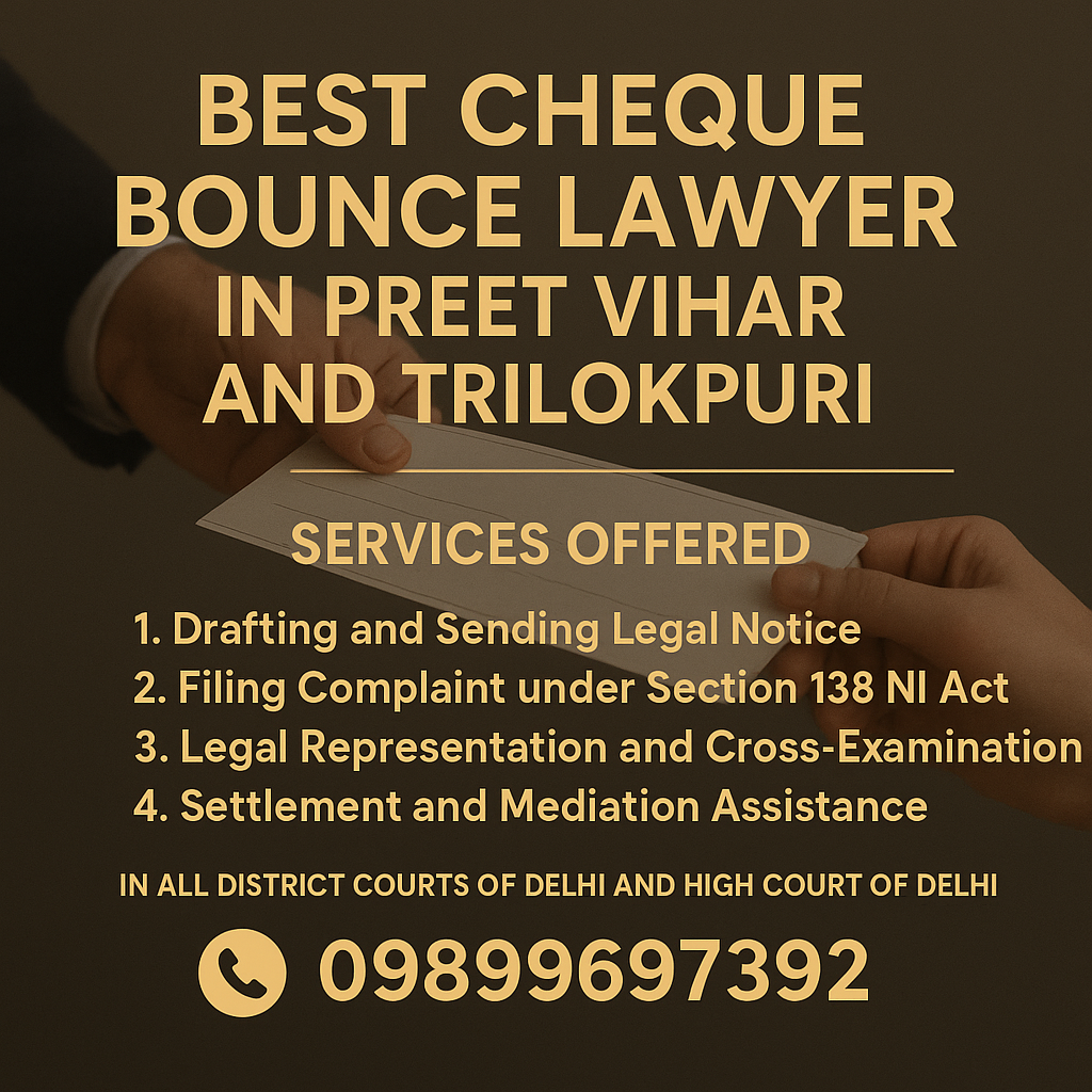 Best Cheque Bounce Lawyer in Preet Vihar and Trilokpuri